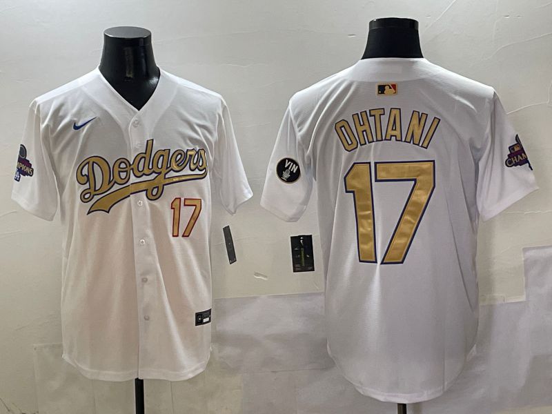 Men Los Angeles Dodgers #17 Ohtani White Gold Game Nike 2025 MLB Jersey style 25